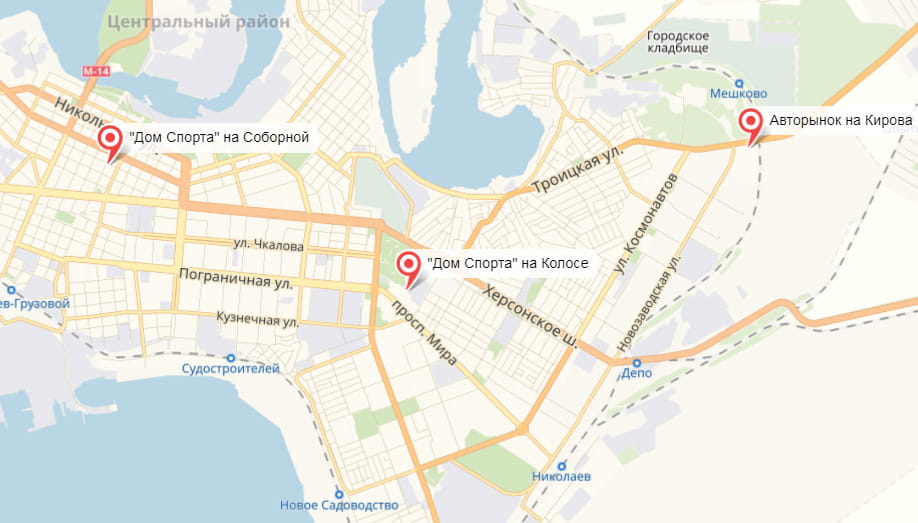 Магазини мережі "Будинок Спорту" на карті Ніколава