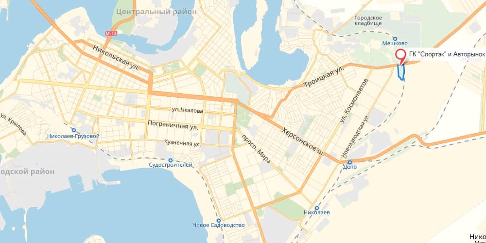 Авторынок Троицкой на карте Николаева