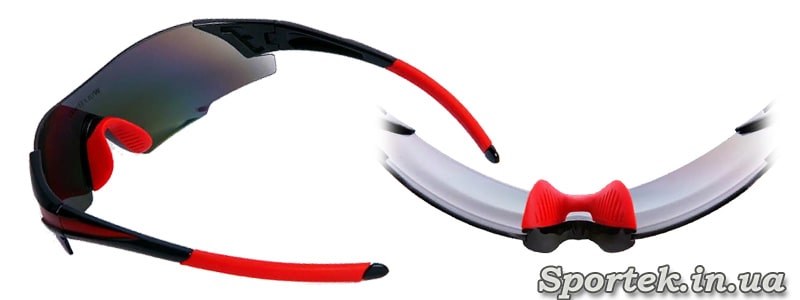 прогумовані завушники на душках і носовий упор на велосипедних окулярах