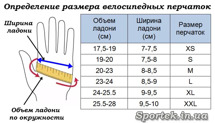 Определение размера велосипедных перчаток