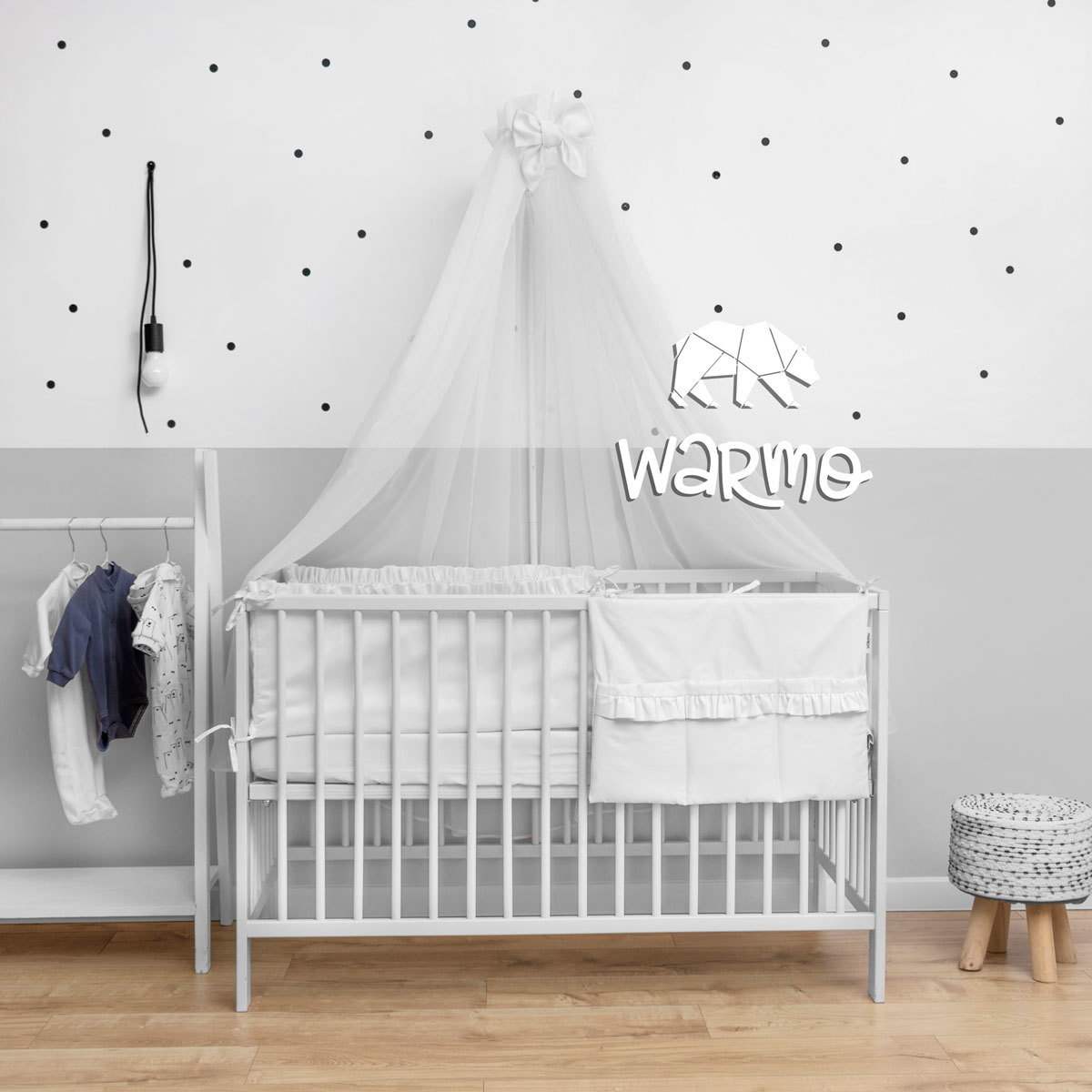 Комплект в дитяче ліжечко з 8 предметів з балдахіном Warmo™ БІЛИЙ