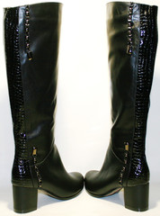 Зимние сапоги женские. Черные сапоги кожаные. Модные сапоги на каблуке Foletti.