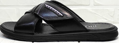 Мужские шлепки сандали мужские кожаные Brionis 155LB-7286 Leather Black.