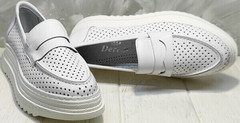 Легкие кроссовки лоферы женские натуральная кожа Derem 372-17 All White.