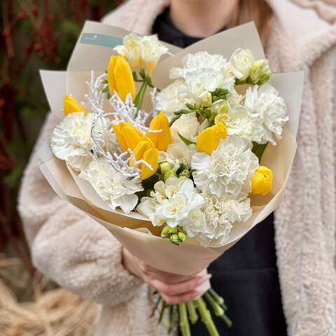 Photo of Warm bouquet with tulips and freesias «Cozy Spring»