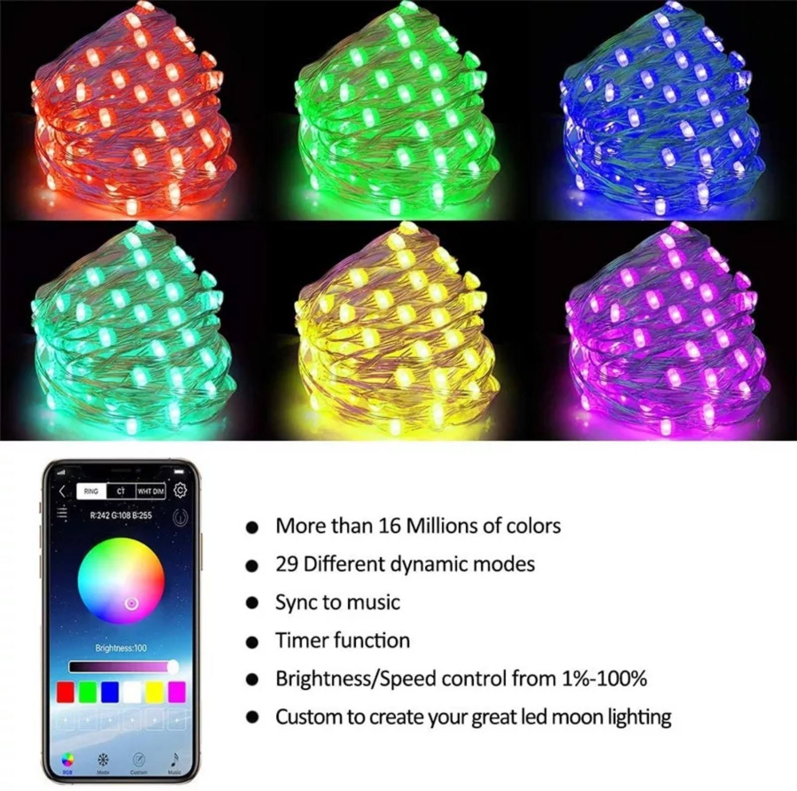 Гирлянда Bluetooth Lights 100LED 10М управляется с телефона