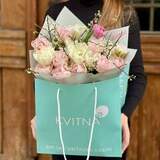 Photo of Delicate bouquet of peony-shaped tulips and blooming twigs «Janapese Spring»