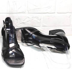 Сандалии с квадратным носом босоножки на широком каблуке Evromoda 166606 Black Leather.