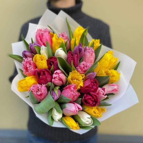 Микс ярких тюльпанов «Солнышко», Цветы: Тюльпан