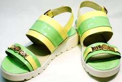 Кожаные сандали женские модные Crisma 784 Yellow Green.