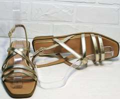 Летние женские сандалии босоножки квадратный носок Wollen M.20237D ZS Gold.