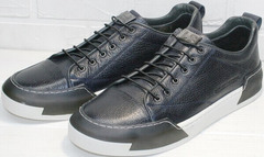 Синие кожаные кроссовки кроссовки для повседневной носки мужские демисезонные Luciano Bellini C6401 TK Blue.