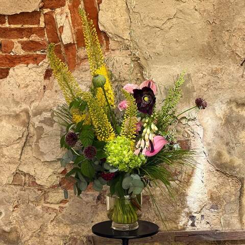 Bouquet «Picturesque flowers», Flowers: Papaverum, Anthurium, Zantedeschia, Allium, Hydrangea, Bergras