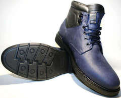 Высокие ботинки мужские зимние кожаные. Классические ботинки с мехом. Синие ботинки на шнуровке Ікос BlueBlack.43 (29 см)