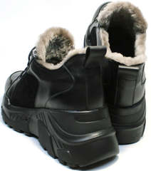 Теплые зимние кроссовки женские кожаные Studio27 547c All Black.