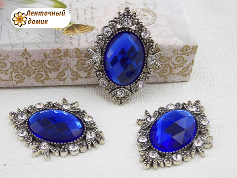 Камни овалы в серебряном ромбовом обрамлении синие