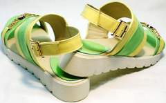 Стильные сандали босоножки женские без каблука Crisma 784 Yellow Green.