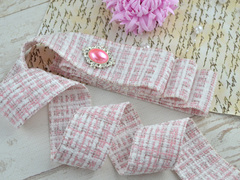 Стрічка текстильна Тепла біло-рожева 38 мм