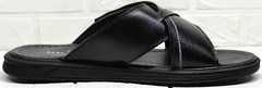 Черные шлепанцы сандалии мужские кожаные Brionis 155LB-7286 Leather Black.