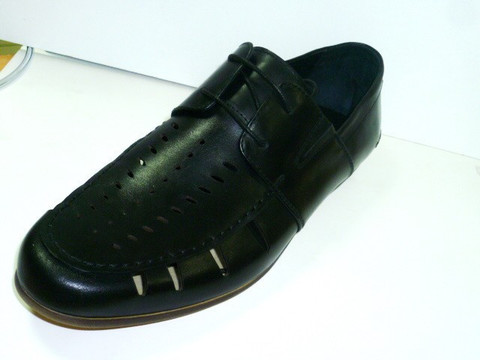 Туфли лоферы мужские летние Welfare черные, кожаные