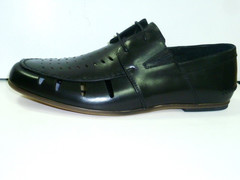Туфли лоферы мужские летние Welfare черные, кожаные