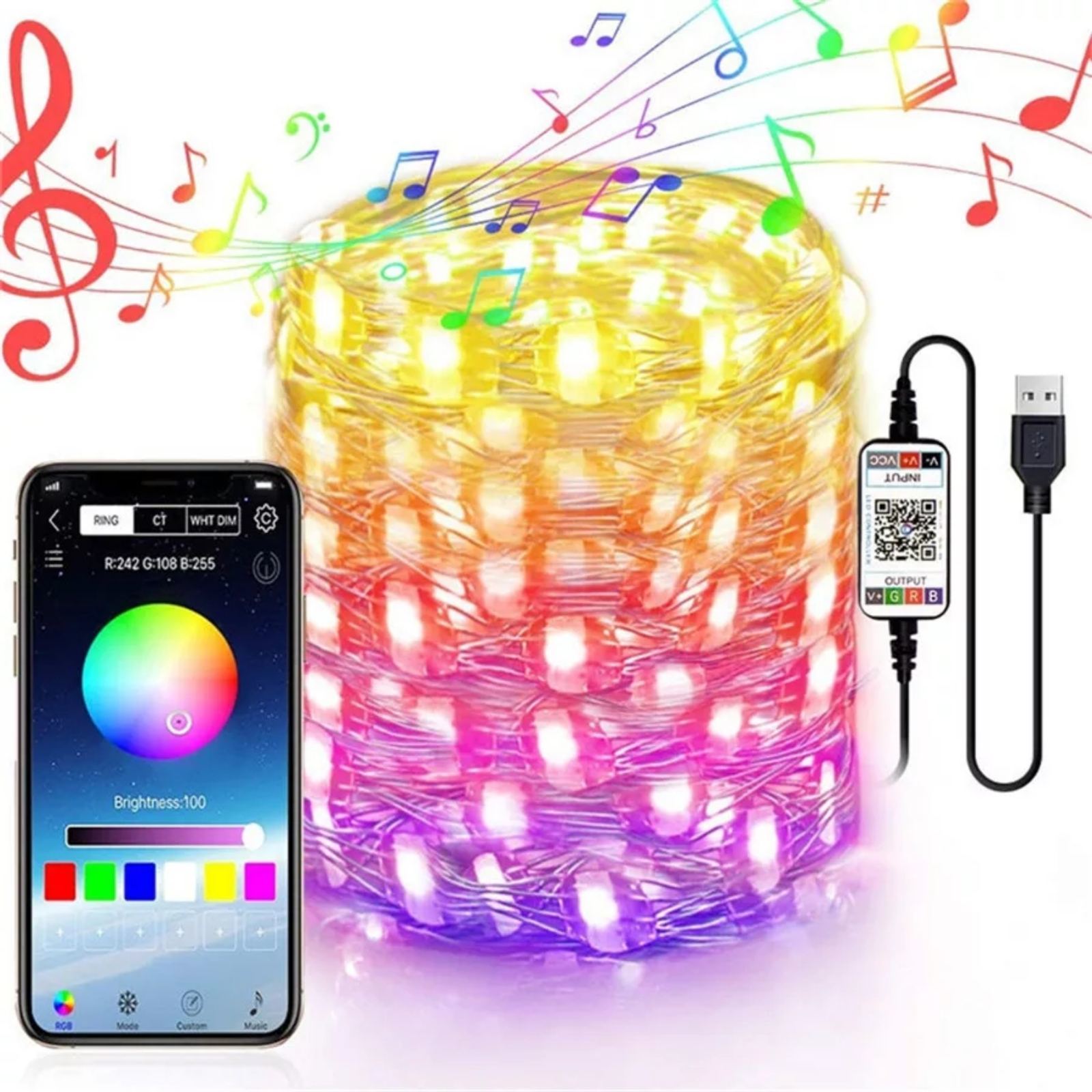 Гирлянда Bluetooth Lights 100LED 10М управляется с телефона