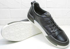 Кожаные сникерсы кроссовки синие с белой подошвой мужские демисезонные Luciano Bellini C6401 TK Blue.
