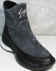 Зимние ботинки женские натуральная кожа Jina 7195 Leather Black-Gray