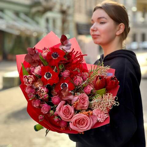 Photo of Bright passionate bouquet with anemones «Ardent Feelings»