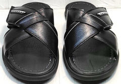 Кожаные сандали шлепанцы на липучке мужские Brionis 155LB-7286 Leather Black.