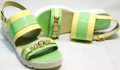 Красивые женские сандалии на танкетке Crisma 784 Yellow Green.