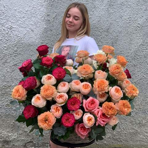Photo of 101 peony roses in a basket «Ocean hugs»