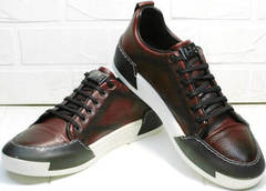 Демисезонные кроссовки кеды кожаные мужские Luciano Bellini C6401 MC Bordo.