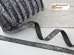 Лента бархатная люрексовая черное сербро ширина 1 см