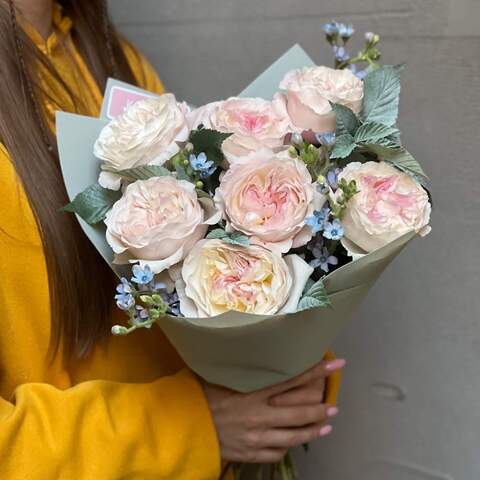 Photo of Delicate bouquet with premium Keira peony roses «Mysterious Pearl»