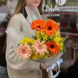 Photo of Bright duo bouquet of mimosa and Pasta gerberas «Italian greeting»
