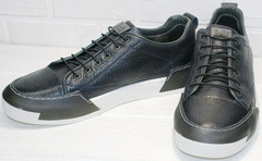 Спортивные кожаные туфли кеды низкие мужские осень весна Luciano Bellini C6401 TK Blue.