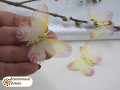 Бабочки шифоновые с золотым тельцем желто-розовые №2