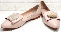 Женские кожаные балетки туфли без каблука с острым носом Wollen G192-878-322 Light Pink.