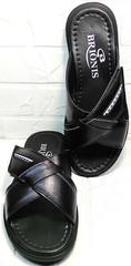 Кожаные шлепанцы мужские сандалии из натуральной кожи Brionis 155LB-7286 Leather Black.