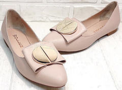 Модельные туфли женские на низком ходу кожаные Wollen G192-878-322 Light Pink.