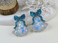 Патч шейкер Різдвяна ялинка срібна з блакитним бантиком