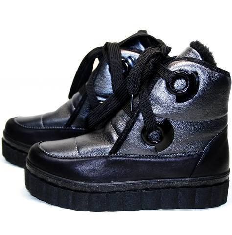 Женские зимние ботинки на платформе. Кожаные ботинки с мехом moon boots Kluchini Gray Leather    36-й размер