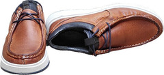 Коричневые мокасины туфли мужские натуральная кожа Arsello 33-19 Brown White.