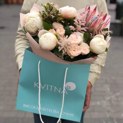 Photo of Pastel bouquet with luxurious peonies «Walk in Nice»