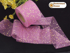 Лента - фатин со звездочками розово-сиреневый ширина 5,5 см