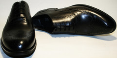 Мужские классические туфли черные оксфорды. Кожаные броги Luciano Bellini 368-4
