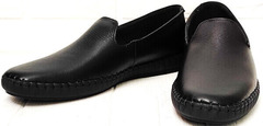 Кожаные слипоны туфли осенние мужские Broni M36-01 Black.