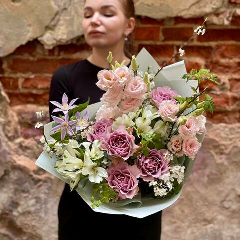 Photo of Delicate bouquet with eustomas and roses «Lilac dream»