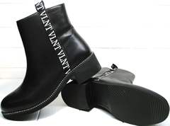 Черные пполусапожки на низком каблуке женские Jina 6845 Leather Black.